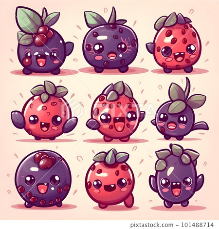 Small strawberries cute kawaii cartoon character 101488714