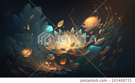 Magical iridescent flowers in dark mystery forest 101488715