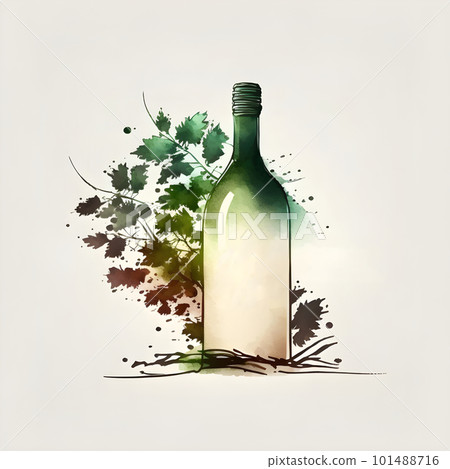 Wine bottle minimalistic watercolor emblem Wine bottle minimalistic watercolor emblem 101488716