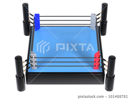 A bird's-eye view 3D illustration of a ring used in professional wrestling, boxing, and mixed martial arts. 3D rendering. A bird's-eye view 3D illustration of a ring used in professional wrestling, boxing, and mixed martial arts. 3D rendering. 101488781