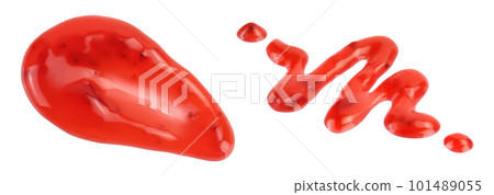 Red strawberry jam isolated on white background with full depth of field, Top view. Flat lay 101489055