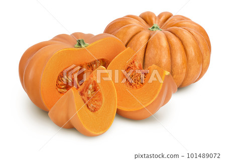 Fresh orange pumpkin isolated on white background with full depth of field 101489072