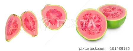 Guava fruit slices isolated on white background with full depth of field. Top view. Flat lay Guava fruit slices isolated on white background with full depth of field. Top view. Flat lay 101489185