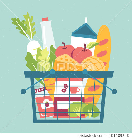 購物籃中的食物插圖(平面) 購物籃中的食物插圖(平面) 101489238