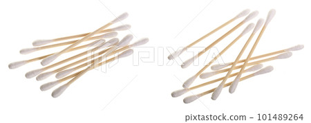 Cotton ear stick isolated on white background macro top view. Flat lay 101489264