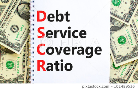 DSCR debt service coverage ratio symbol. Concept words DSCR debt service coverage ratio on white note on beautiful white background. Business DSCR debt service coverage ratio concept. Copy space. 101489536