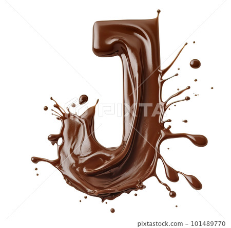 Melted letter J made with chocolate isolated on white, top view. Generative AI realistic illustration Melted letter J made with chocolate isolated on white, top view. Generative AI realistic illustration 101489770