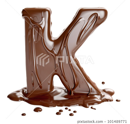 Melting letter K made with chocolate isolated on white. Generative AI illustration 101489771