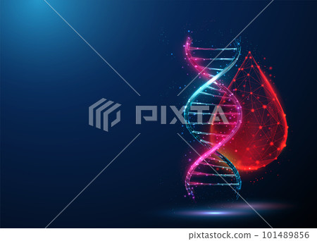 Abstract blue and purple 3d DNA molecule helix and drop of blood 101489856