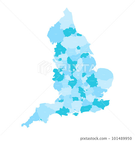 England administrative divisions map. Metropolitan and non-metropolitan counties and unitary authorities. Blue vector map with labels. 101489950