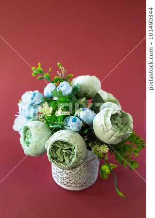 Mother's day or birthday greeting card concept. Festive flower arrangement, beautiful bouquet colorful flowers in vase. Copy space. Mother's day or birthday greeting card concept. Festive flower arrangement, beautiful bouquet colorful flowers in vase. Copy space. 101490344