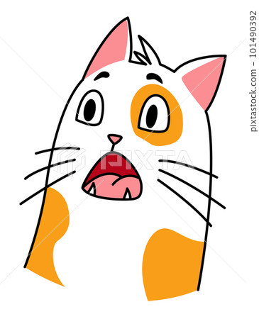 Cat expression. Cartoon pet with cute emotion, creative emoji of home animal. Vector illustration of funny mood of cat with big eyes Cat expression. Cartoon pet with cute emotion, creative emoji of home animal. Vector illustration of funny mood of cat with big eyes 101490392