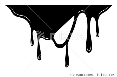 Paint dripping liquid. Flowing oil stain. Set of black drips. Abstract flow stencil, current ink streak or fluid smudge. Vector illustration on white background 101490446