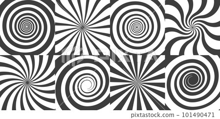Comic swirl backgrounds. Swirl radial pattern or abstract sunburst wallpaper. Vertigo patterns. Abstract rays, vector illustration 101490471