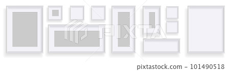 Photo frames isolated on white, rectangular frames mockup. Set of empty framing for presentations. Photo or picture painting frame, for art gallery interior. Vector template Photo frames isolated on white, rectangular frames mockup. Set of empty framing for presentations. Photo or picture painting frame, for art gallery interior. Vector template 101490518
