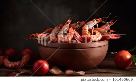 Fresh red shrimps foodphoto. Generative AI 101490669