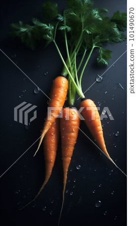 Carrot seamless background with water drops, top view, flat lay. Generative AI Carrot seamless background with water drops, top view, flat lay. Generative AI 101490670