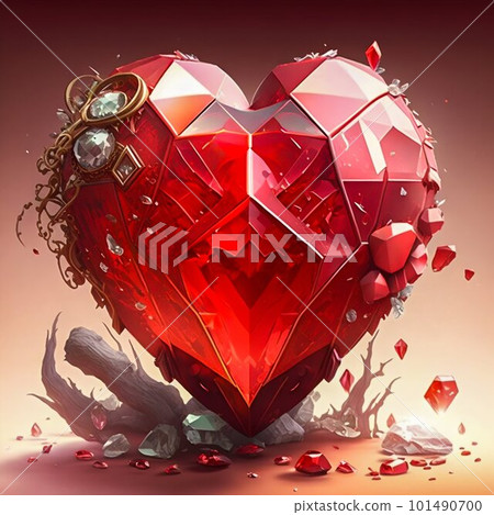 Big red jewel heart. Valentine day. Generative AI Big red jewel heart. Valentine day. Generative AI 101490700