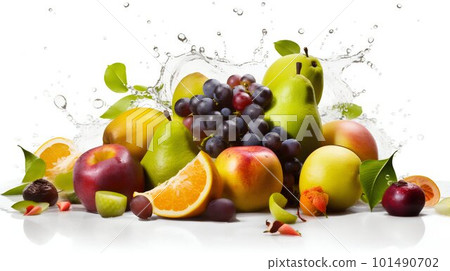 Summer seasonal juicy fruits and vegetables isolated. Generative AI 101490702