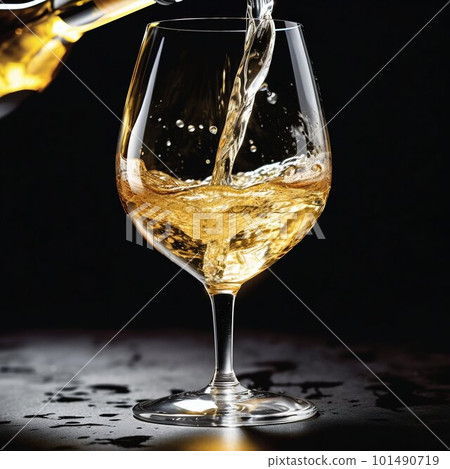 Pouring white wine into a wineglass. Generative AI 101490719