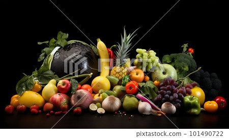 Summer seasonal juicy fruits and vegetables isolated. Generative AI 101490722