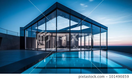 Modern house architecture with glass walls and swimming pool. Generative AI Modern house architecture with glass walls and swimming pool. Generative AI 101490859