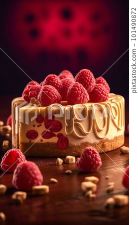 Cheesecake with white chocolate and raspberries. Generative AI Cheesecake with white chocolate and raspberries. Generative AI 101490872