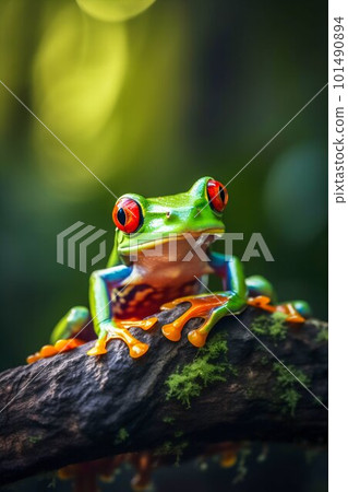 Frog in the forest closeup. Generative AI 101490894