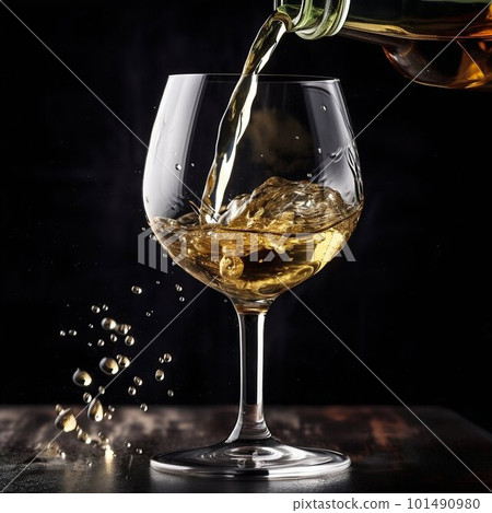 Pouring white wine into a wineglass. Generative AI Pouring white wine into a wineglass. Generative AI 101490980