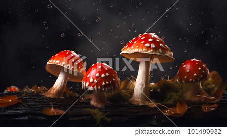 Fly agaric mushrooms. Generative AI 101490982