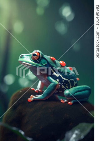 Frog in the forest closeup. Generative AI Frog in the forest closeup. Generative AI 101490992