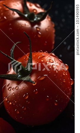 Tomato with water drops studio shot. Generative AI 101490993