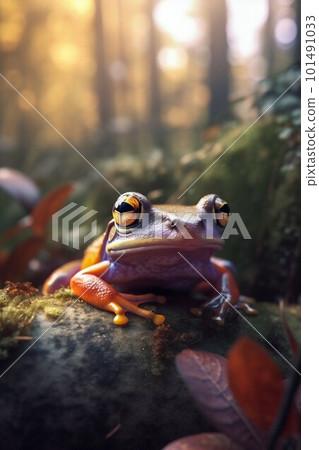 Frog in the forest closeup. Generative AI Frog in the forest closeup. Generative AI 101491033