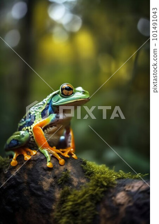 Frog in the forest closeup. Generative AI Frog in the forest closeup. Generative AI 101491043