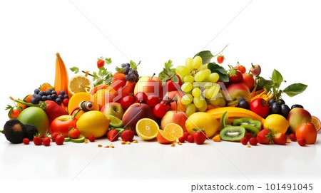 Summer seasonal juicy fruits and vegetables isolated. Generative AI Summer seasonal juicy fruits and vegetables isolated. Generative AI 101491045