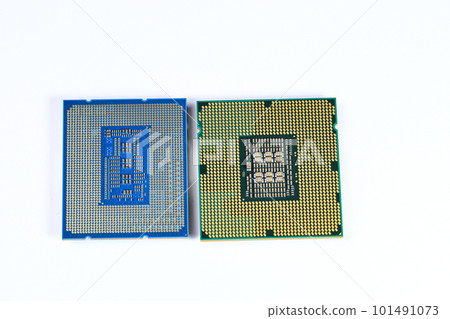 CPU : Central Processing Unit, Computer processor all bottom side, socket contact isolated on white background. CPU : Central Processing Unit, Computer processor all bottom side, socket contact isolated on white background. 101491073