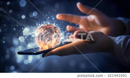 Global world network and telecommunication on earth. Communication technology for internet business. Generative AI 101491091
