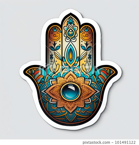 Hamsa hand symbol sticker. Generative AI Hamsa hand symbol sticker. Generative AI 101491122