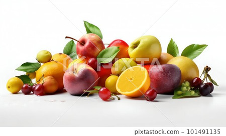 Summer seasonal juicy fruits and vegetables isolated. Generative AI Summer seasonal juicy fruits and vegetables isolated. Generative AI 101491135