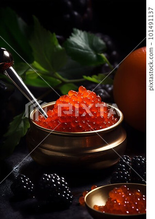 Fresh red caviar food photography. Generative AI Fresh red caviar food photography. Generative AI 101491137