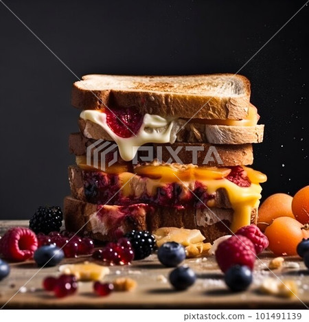 Sandwich toast with ingredients. Generative AI 101491139
