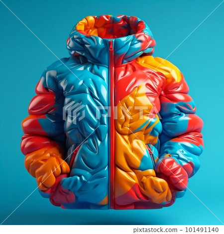 Glossy colorful puffer jacket. Generative AI 101491140