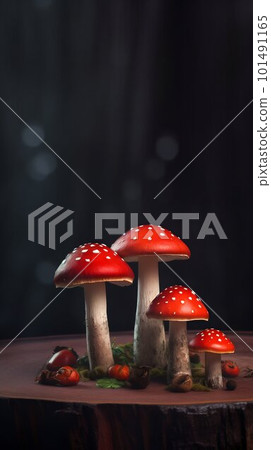 Fly agaric mushrooms. Generative AI 101491165