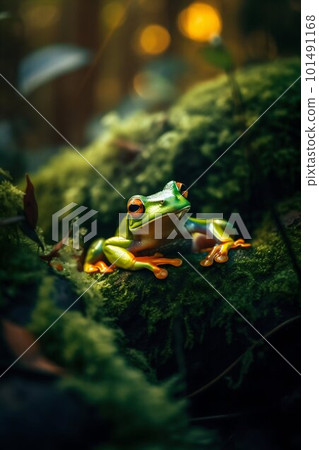 Frog in the forest closeup. Generative AI Frog in the forest closeup. Generative AI 101491168