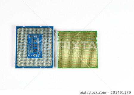 CPU : Central Processing Unit, Computer processor all bottom side, socket contact isolated on white background. 101491179