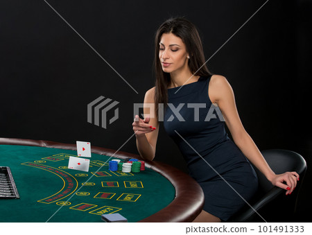 sexy woman with poker cards and chips sexy woman with poker cards and chips 101491333