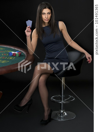 sexy woman with poker cards and chips 101491365