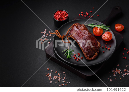 Delicious duck fillet or breast grilled or smoked with spices and salt 101491622