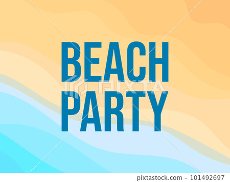 Beach party poster with text on sea shore background. Coastline view from above. Summer time. Design of banners, booklets and promotional materials. Vector illustration 101492697