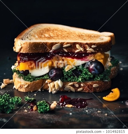 Sandwich toast with ingredients. Generative AI 101492815